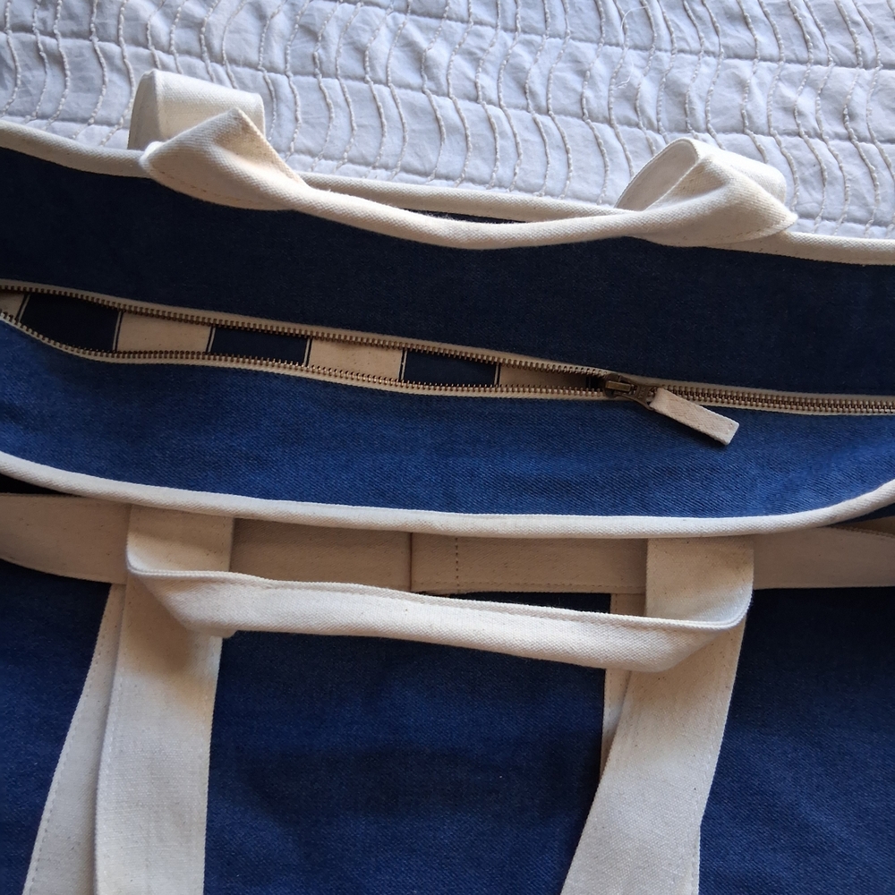 Sezane Denim and Cream Cabas Weekender - Picture 6 of 9